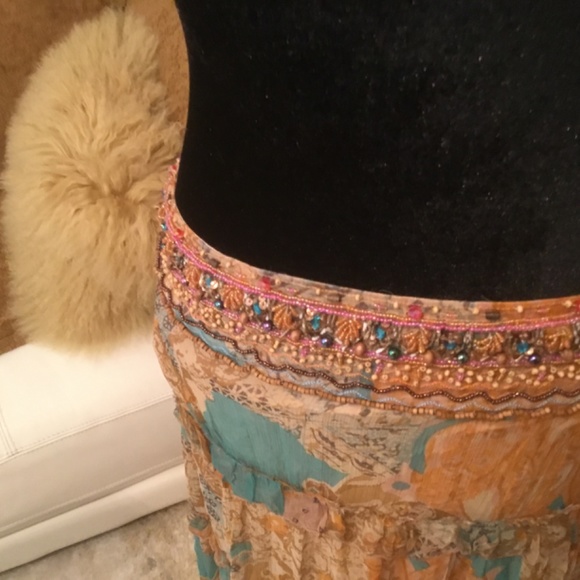 NWT Hale Bob Boho style georgette beaded tier skirt - Picture 2 of 13